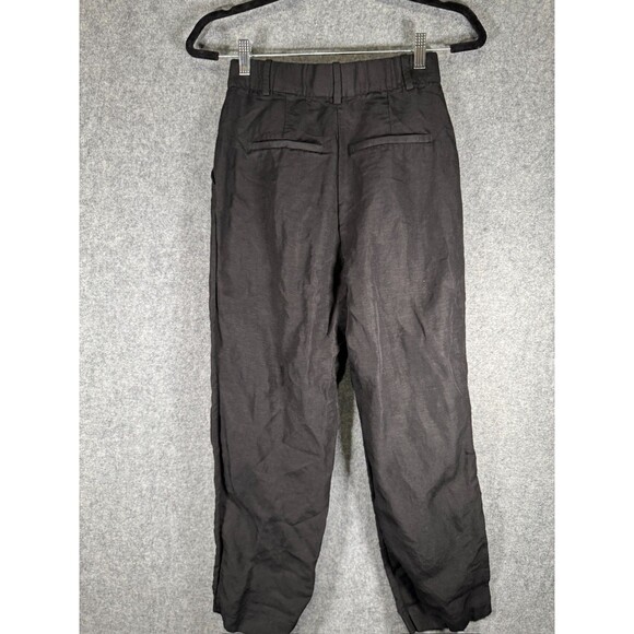 H&M Pants women 4 Black Linen Blend Straight Leg Flat Front Stretch Vacation - Picture 5 of 6